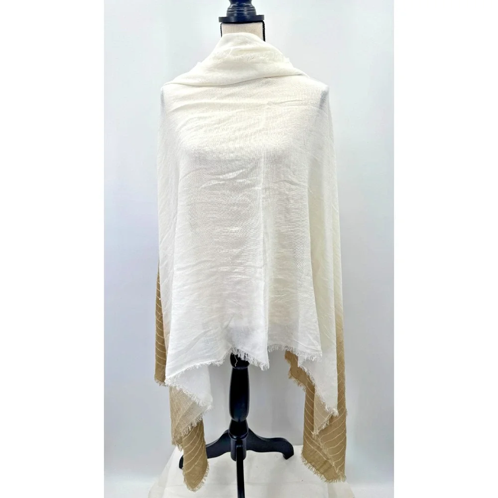 Ombre Sparkle Gold Sequin Cream Beige Tan Scarf Shawl Wrap 46X35 Reactangle
